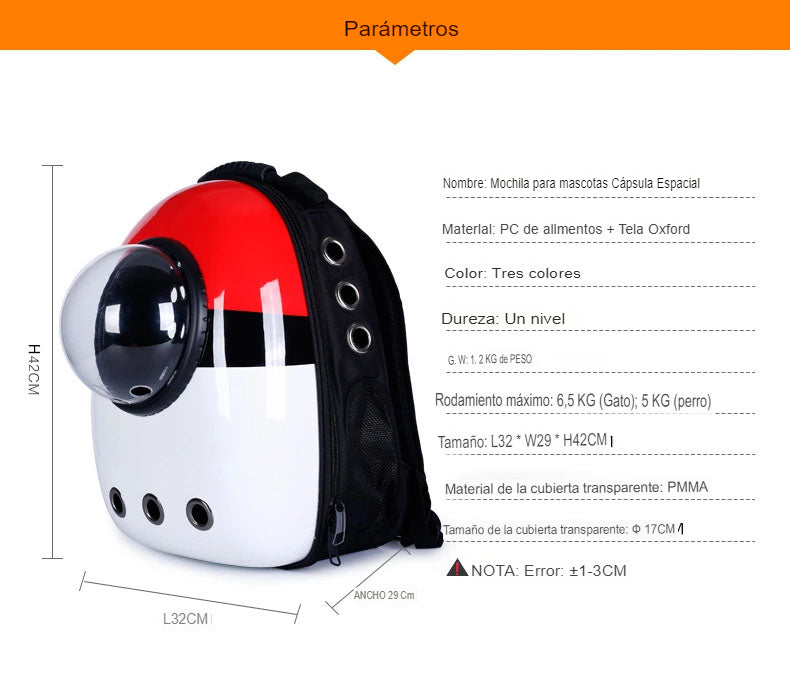 Mochila cápsula para mascotas: transporte portátil y transpirable