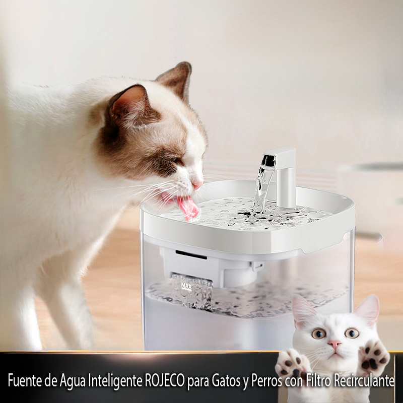 Fuente de Agua Inteligente ROJECO para Gatos y Perros con Filtro Recirculante