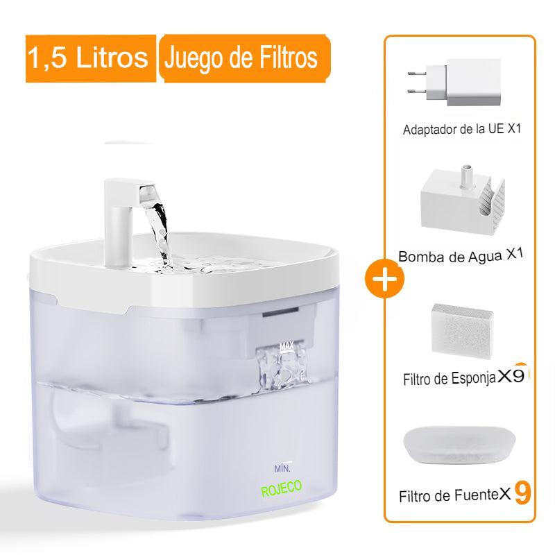 Fuente de Agua Inteligente ROJECO para Gatos y Perros con Filtro Recirculante