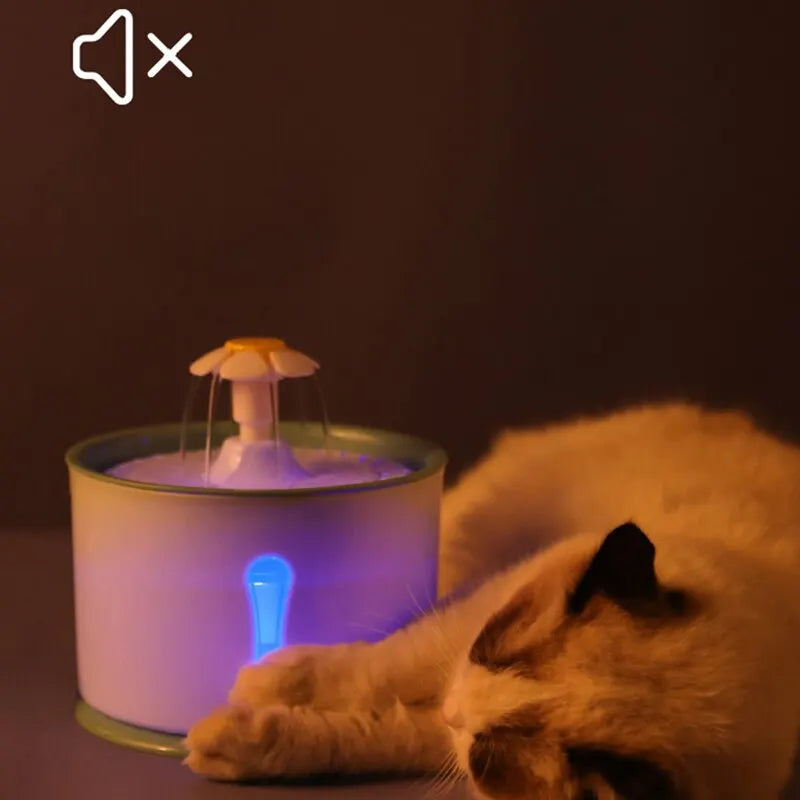 Fuente de Agua Automática para Gatos 2.4L con Filtro de Carbón y Luz LED